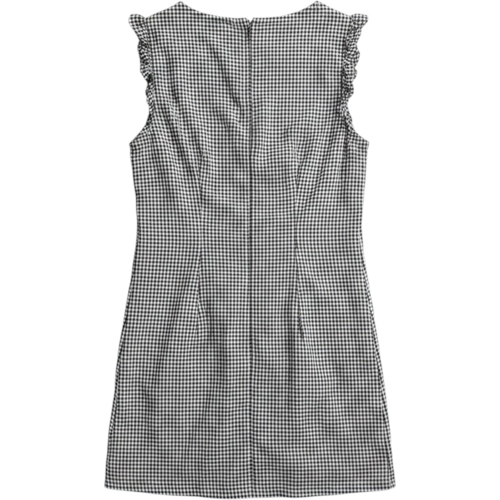 Cynthia Rowley Gingham Ruffle Sleeve Linen Blend Shift Dress Black White Size 6 - Picture 4 of 5
